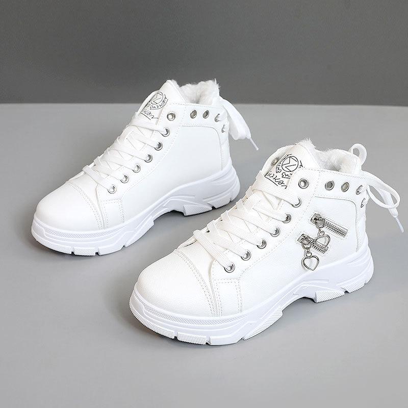 

W2575 new 202 winter warm cotton shoes high-top women s shoes velvet thick-soled students simple wear-resistant cotton shoes 35 белый