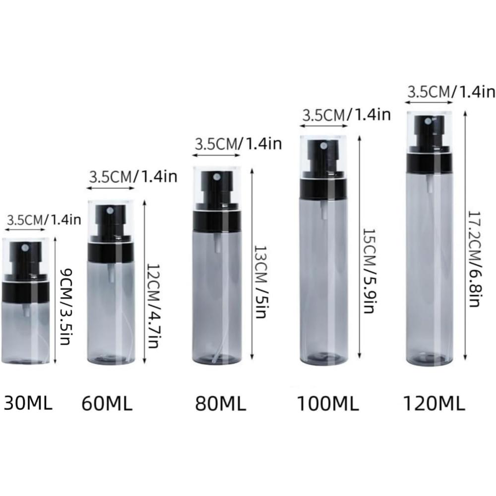 2 Pieces of 30/60/80/100/120ml Spray Bottles, Black Plastic Fine Mist Mini Mr. Bottles for Hair, Cleaning, Salon, Planting and S