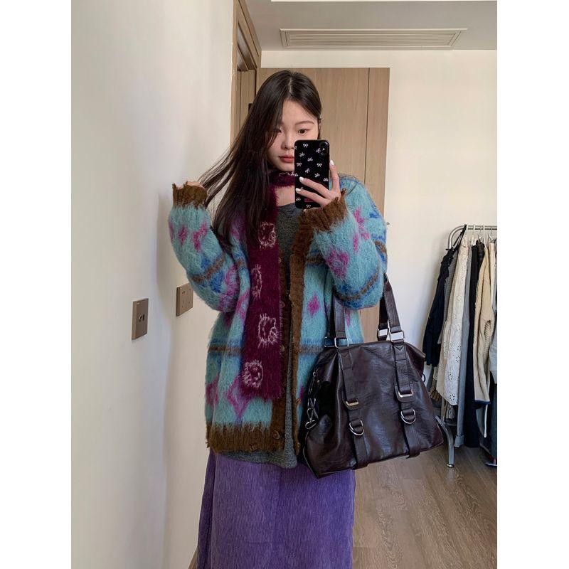 

Retro One-Shoulder Satchel Untitled Notitle Tote Bag Curry color