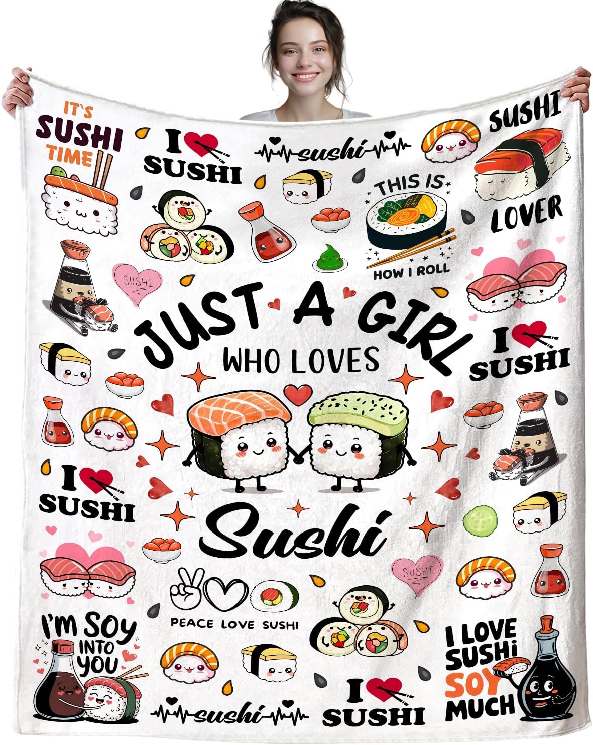 Sushi Blanket Gifts for Women Girls Teens,Japanese-Style Stuff Plush Funny Throw Blankets,Funny Gifts for Sushi Lovers Kids 75cmx90cm