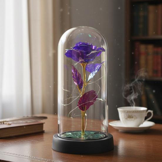 Preserved Rose in Dome with LED Light Artificial Eternal Rose Flower Gifts for Her Mom Women Valentine's Day Mother's Day Christmas Birthday Gift