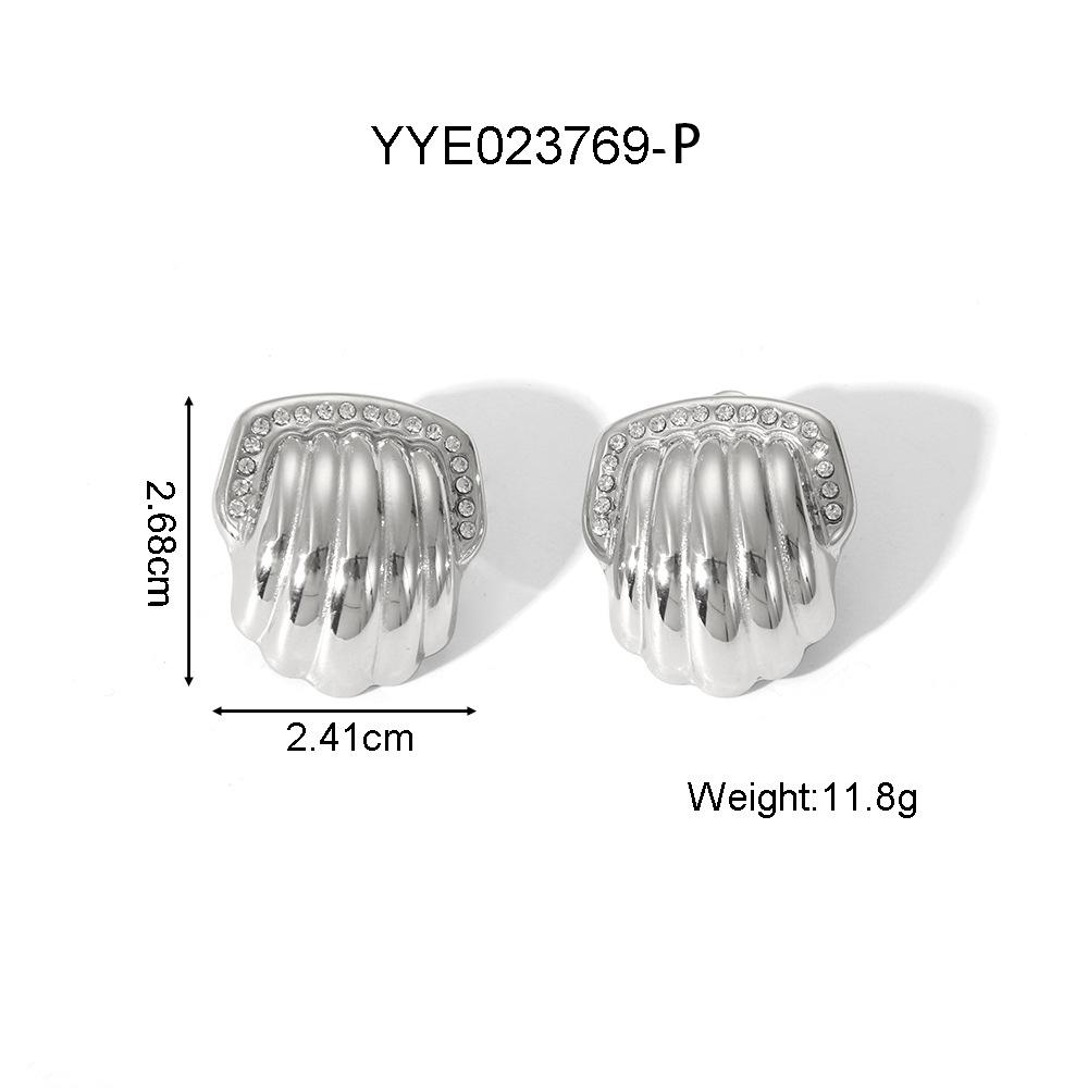 Heart Charm Stainless Steel Earrings For Women Shell Texture Love Stud Ear Accessory