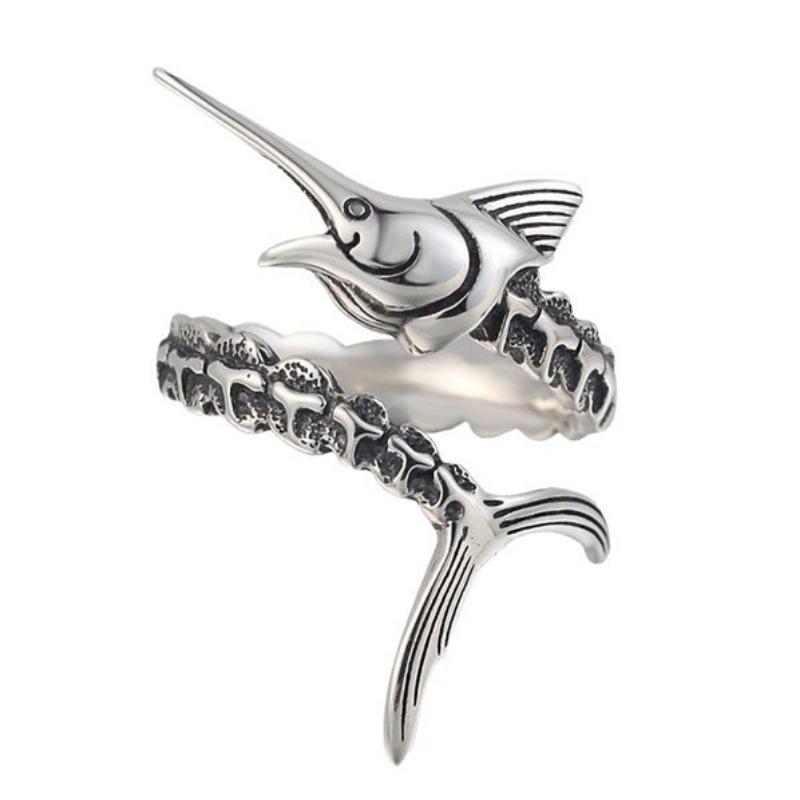 Anillo abierto con forma de pez para hombres y mujeres, estilo europeo y americano retro vintage moda vintage personalidad creativa hip-hop moderno