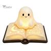 Ghost Figurine Desk Lamp Magic Book Night Light, Resin Tabletop Warm Glow with Moon Soft Yellow Light Star Relief, Cute Bedside Sleeping for