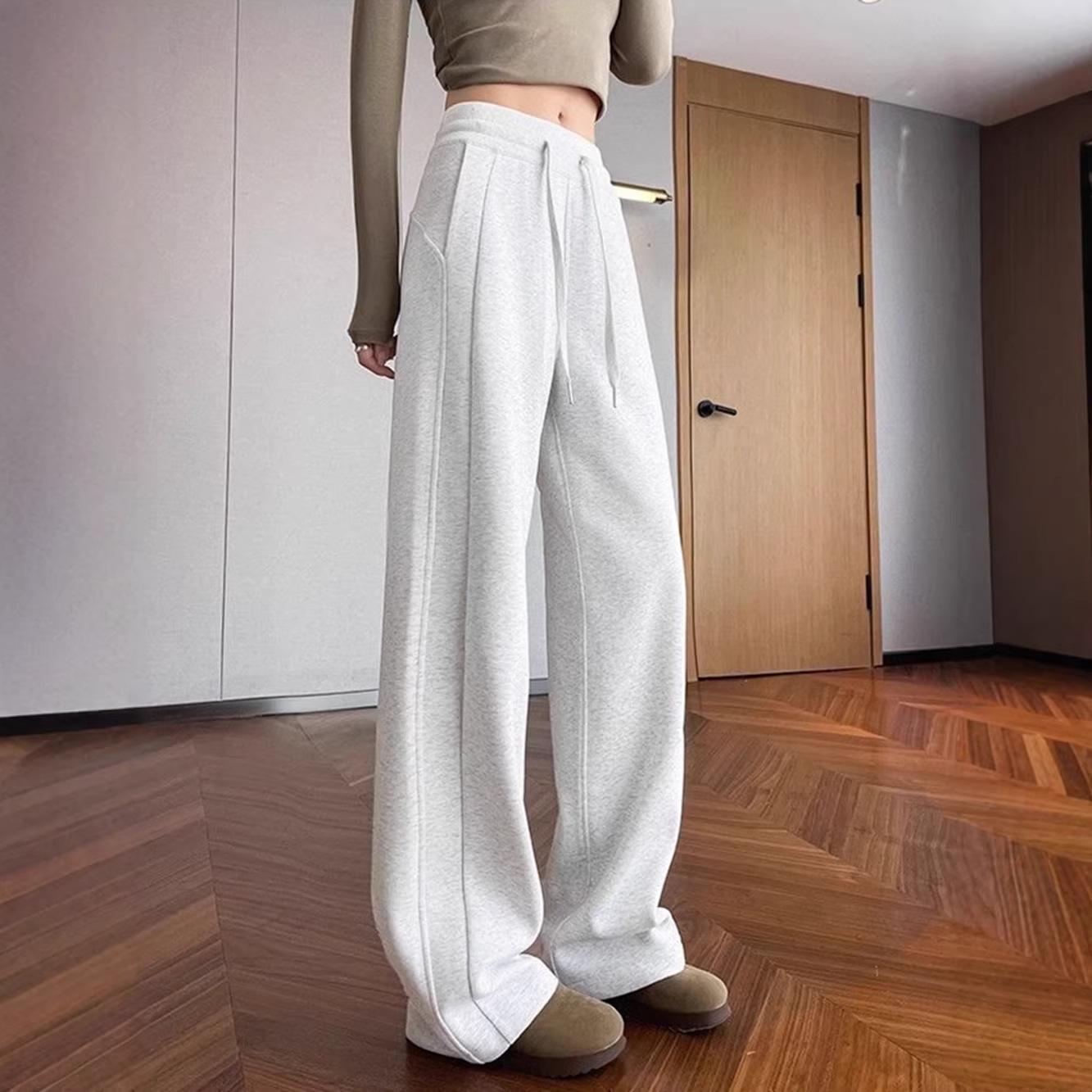 

Women s High Waist Gray Wide Leg Sweatpants - Korean Style, Casual, Spring/Autumn Extra Extra Large білий/сірий колір