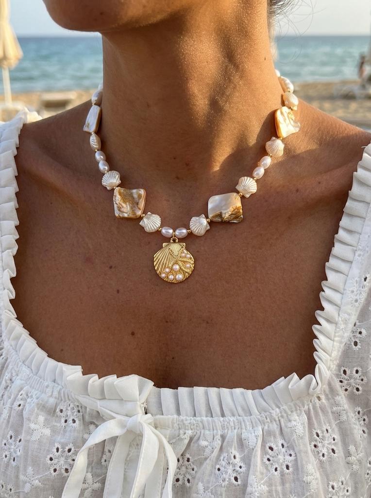 Bohemian Ocean Shell Faux Pearl Pendant Necklace Summer Beach Vacation Choker Fashion Jewelry