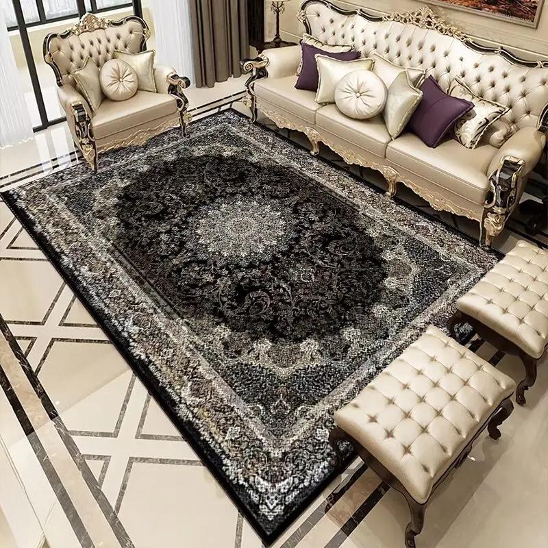Black Classical Carpet Black Retro Style Living Room Bedroom Rug Antiskid Washable Dining Room Bedside Floor Mat Customizable