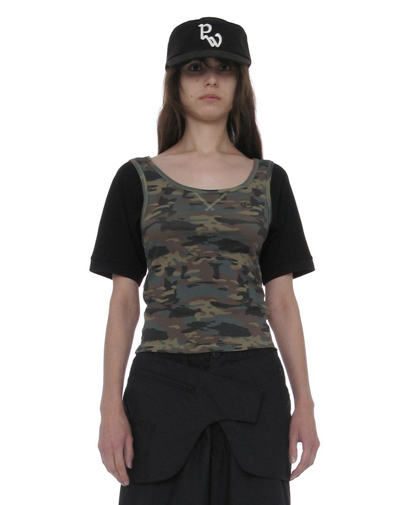 PARTIMENTO WOMEN Scoop Neck Bat Sleeve Top_Camouflage