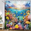 Vibrant Coral Reef and Tropical Fish Pattern Waterproof Polyester Shower Curtain Underwater Ocean Life Print Bath  with Hooks