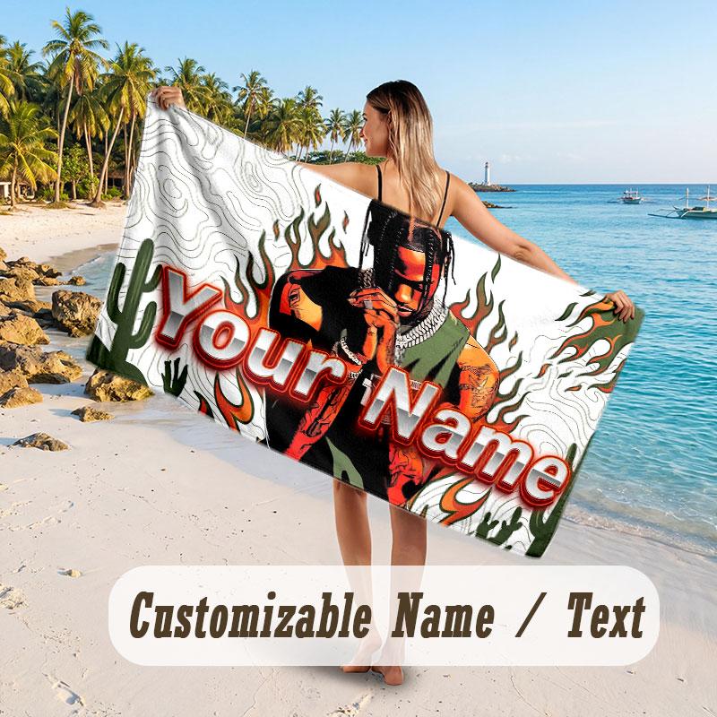 Custom Name Large Beach Towel,Travis Scott Quick Absorbent Towel For Outdoor Travel Poolside