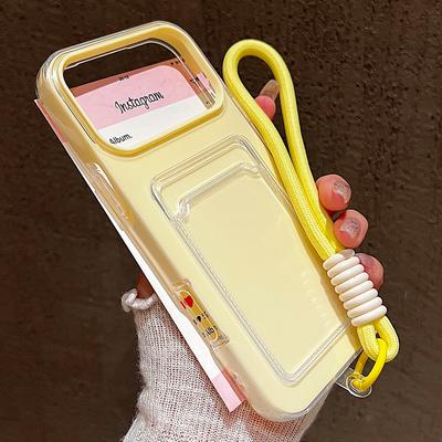 Candy Color Card Slot Bag Holder Phone Case For iPhone 17 16 15 14 13 12 11Pro Max Air Wrist Strap Shockproof Cover With Lanyard