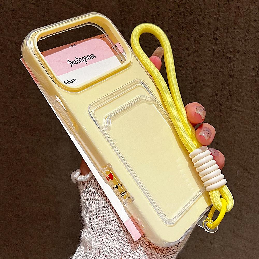 Candy Color Card Slot Bag Holder Phone Case For iPhone 17 16 15 14 13 12 11Pro Max Air Wrist Strap Shockproof Cover With Lanyard