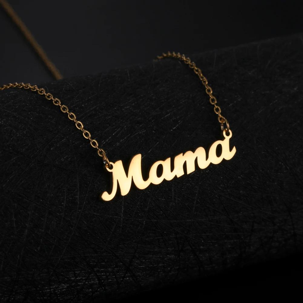 Lemegeton Mama Letter Necklace For Women Super Papa Mom Dad Pendant Stainless Steel Chain Choker Necklace Jewelry Mother's Day