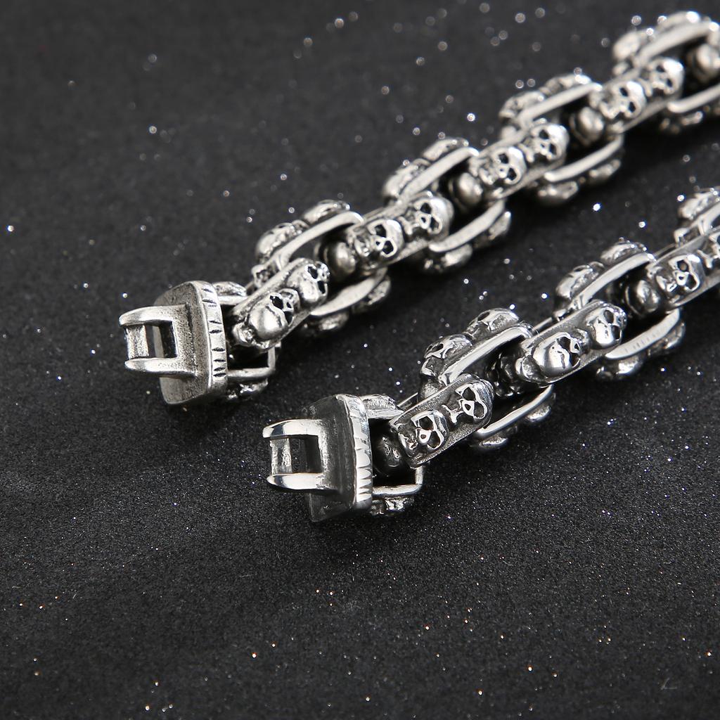 Stainless Steel Men Punk Skull Chain Bracelet Gothic Style Ancient Skull Charm Jewelry