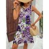 Women's Sunflower Printed Sleeveless Round Neck Dress Loose Soft and Comfortable Plus Size Dress