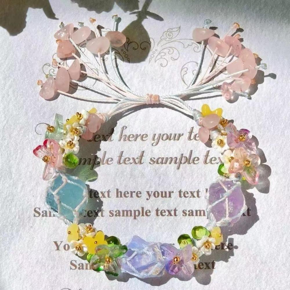 Hand-knitted Handwoven Florescent Bracelet Natural Irregular Stone Bangle Gift