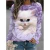 New Cute Cat 3D Printed Women's Fashionable Round Neck Long Sleeved T-shirt