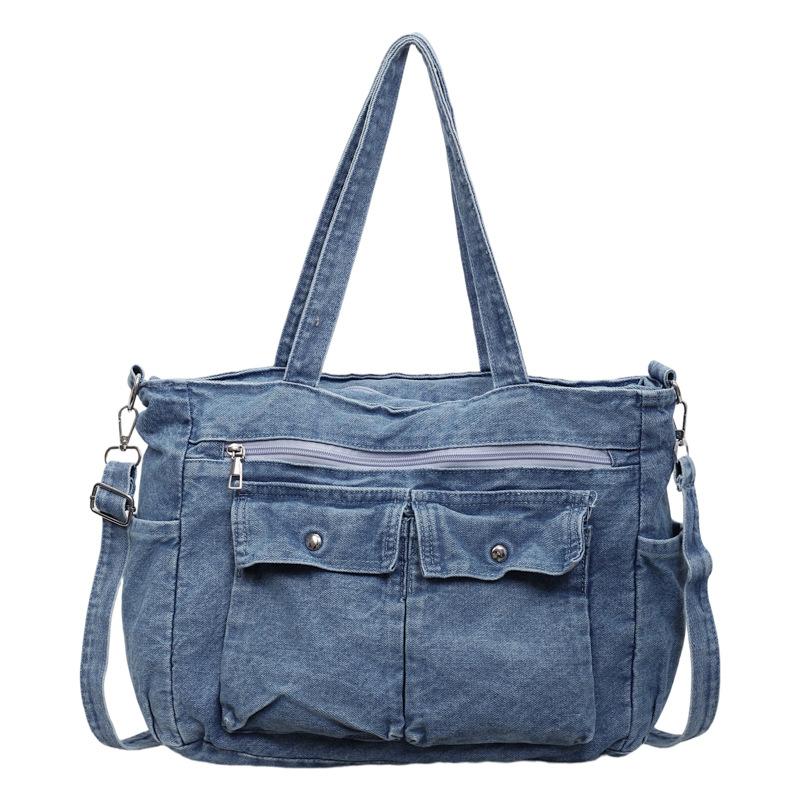 

Large Capacity Denim Bag Women s Multi-Compartment Shoulder Bag Commuter Crossbody Bag світло-синій колір