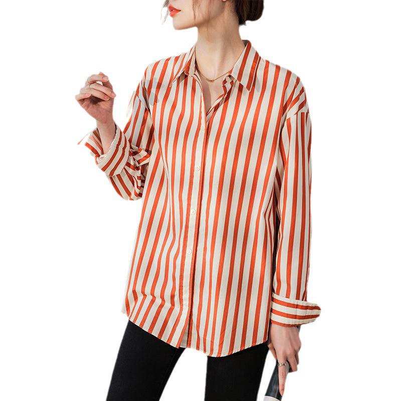 Women's Autumn 2026 Striped Long-Sleeve Shirt – New Style, Gentle Design