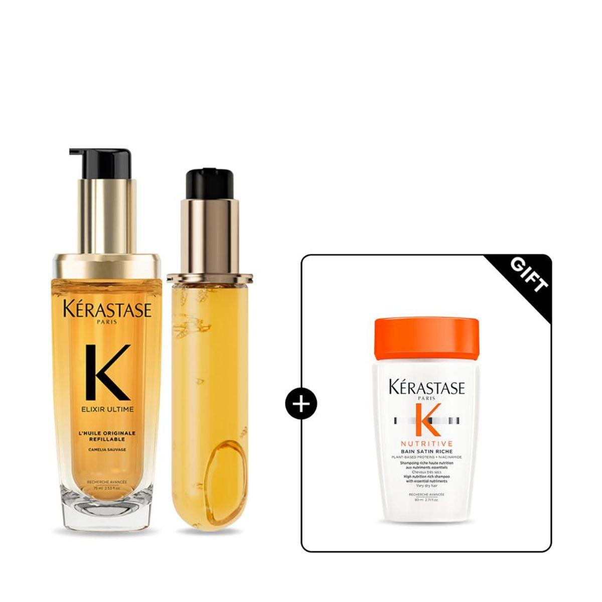 Elixir Ultime Original Hair Oil 75ml + Refill 75ml Set (+ Bain Nutritive 80ml)