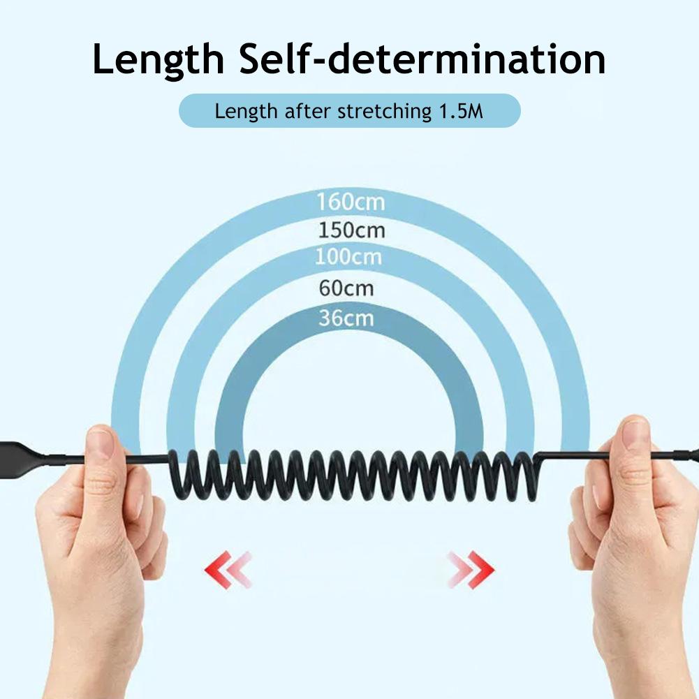 66W 5A USB Type C Data Cable 3A Micro USB Spring Pull Telescopic Fast Charging Cable for Android Phone Accessories Car USB Cable