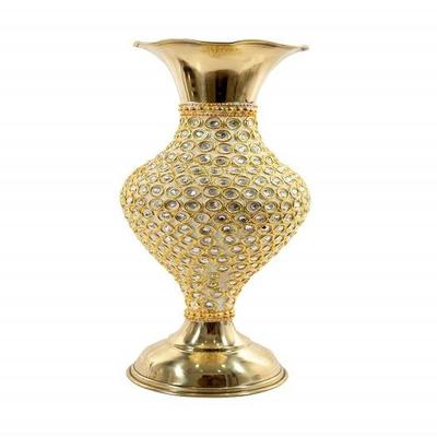 Hand Crafted Metal Flower Vase with Beads (25.4 cm),Golden