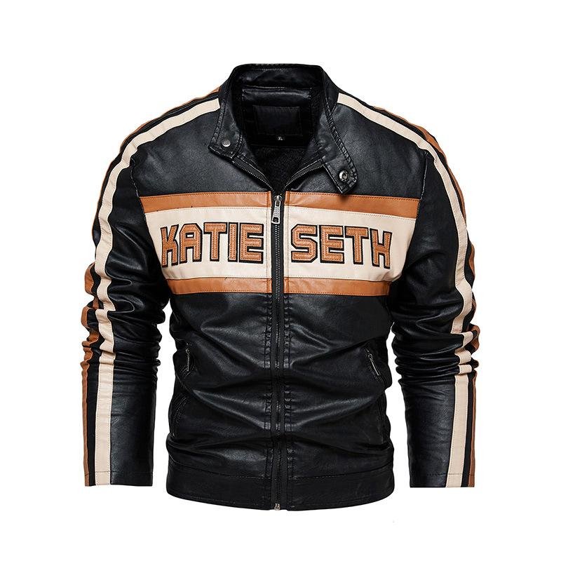 New Men's Jackets, Fashion Letters, Fashion Motorcycle Clothes, Plus Velvet Plus Large Leather Men.