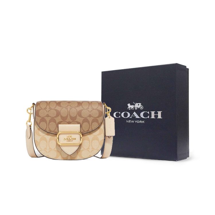 Coach Morgan 20 Snap Closure Detachable Shoulder Strap Leather Saddle Bag Crossbody Shoulder Bag Small Women bags Light-Khaki CH507-IMOT4