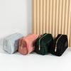 Velvet Makeup Bag With Striped Quilted Design For Women Portable Organizer
