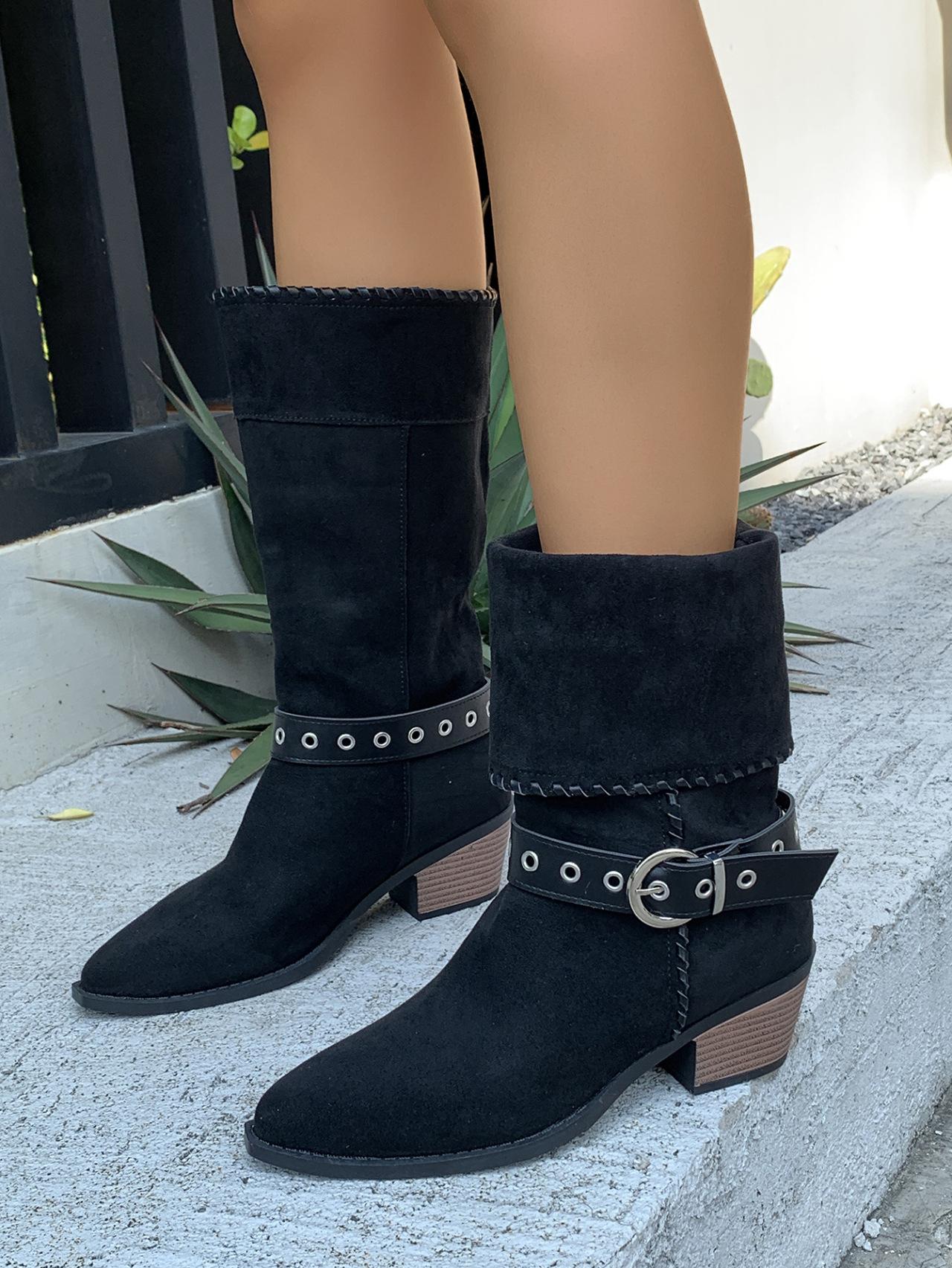 

Light luxury niche retro autumn and winter new women s shoes women s boots foreign trade knight boots women s boots buckle women s boots 42 чорний