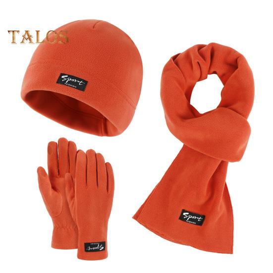 

3 шт./комплект унисекс зимняя шапка шарф перчатки комплект толстый флис теплая шапка перчатки эластичный сенсорный экран ветрозащитный зимний на открытом воздухе велосипедный купол шейный платок комплект оранжевый