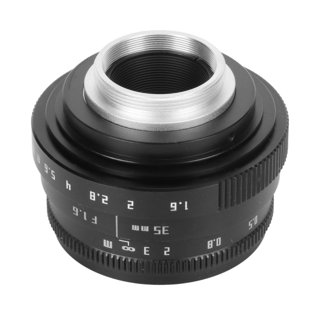 35mm Camera Lens F1.6 Large Aperture C Mount Fixed Focus Manual Focus Lens for Mirrorless Camera Bla