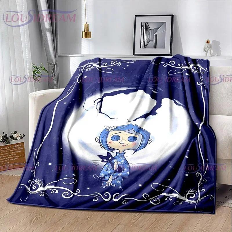 Decke mit Coraline-Druck im gotischen Stil, Animation, Kinderdecke, Familie, Nickerchen, Sofadecke, Bett, warme Decke, weiche Tagesdecke