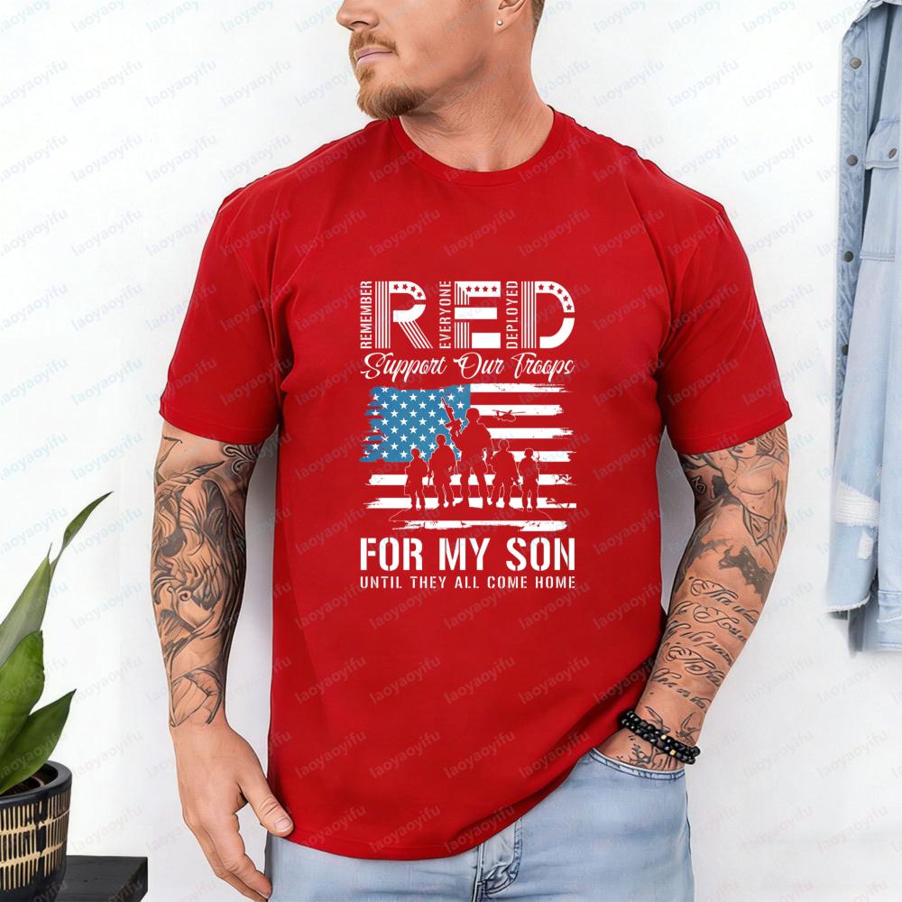 RED Friday Tshirt for My Son Design Military Family Heritage Cotton Tee Vintage Classic Patriotic Mens Camisetas Nostalgia Tops