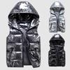 Autumn Winter Clothing Hoodies Men's Sleeveless Jacket Reflective Silver Colorful Down Jacket Casual Hooded Coat Vest For Men Vest Clothing
