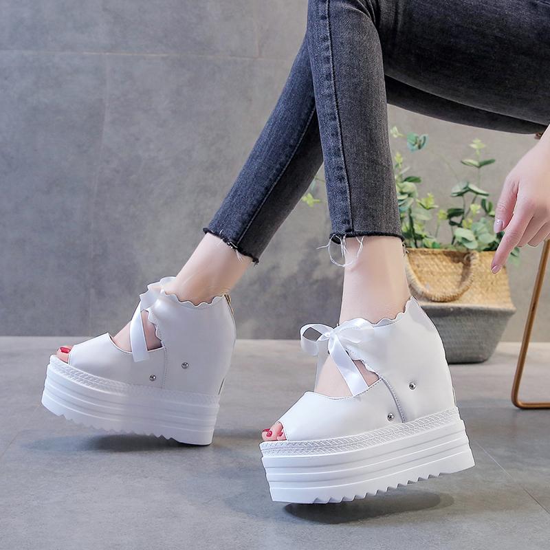 

Модная женская обувь, дышащая сетка, римские гладиаторские сандалии на высоком каблуке 12 см, летняя обувь для вечеринок, сандалии на танкетке, женские сандалии Verano 2024 38 белый