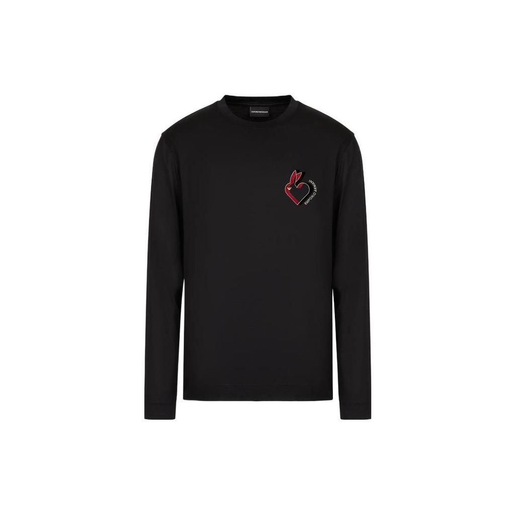 Emporio Armani SS23 Year Of The Rabbit Limited Edition Rabbit Embroidery Casual Long Sleeve T-Shirt Men Tops Black 3R1TBI-1JUVZ-0999