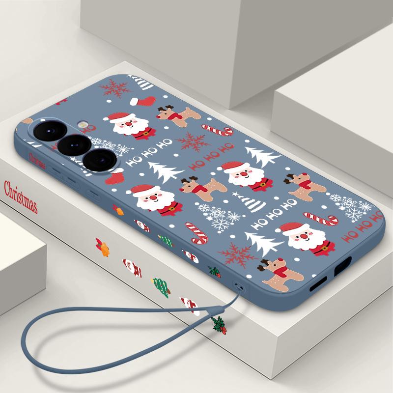 Christmas Deer Pattern Phone Case For Samsung Galaxy S24 S25 Ultra S23 S22 Ultra S21 S20 FE A14 A34 A15 A35 A52 A53 A54 A55 5G A16A36A56 Lanyard Cover