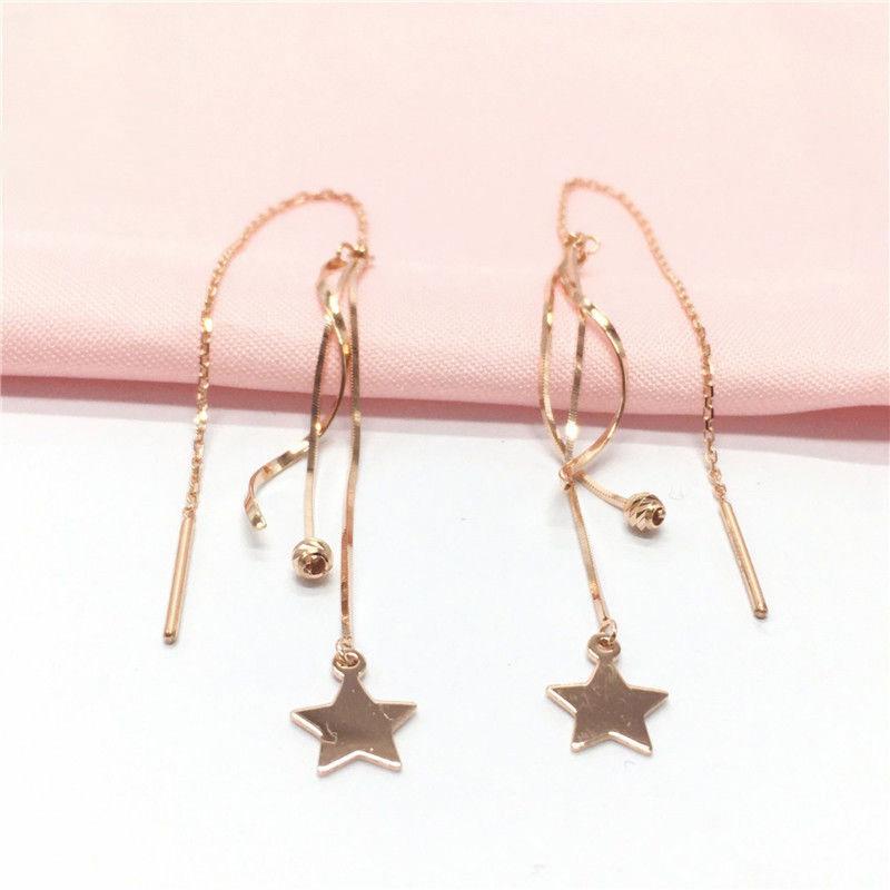 Purple Gold Long Star Shining Earrings Women'S Color Gold Rose Gold Plated Simple Bead Fringed Earrings