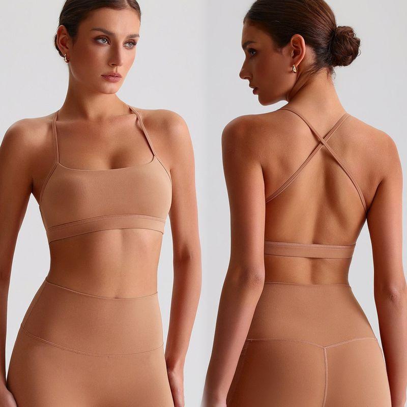 Fashion Nude Feel Spaghetti Strap Cross Beauty Back Exercise Bra Women's Sexy Yoga Vest Pilates Workout Underwear
