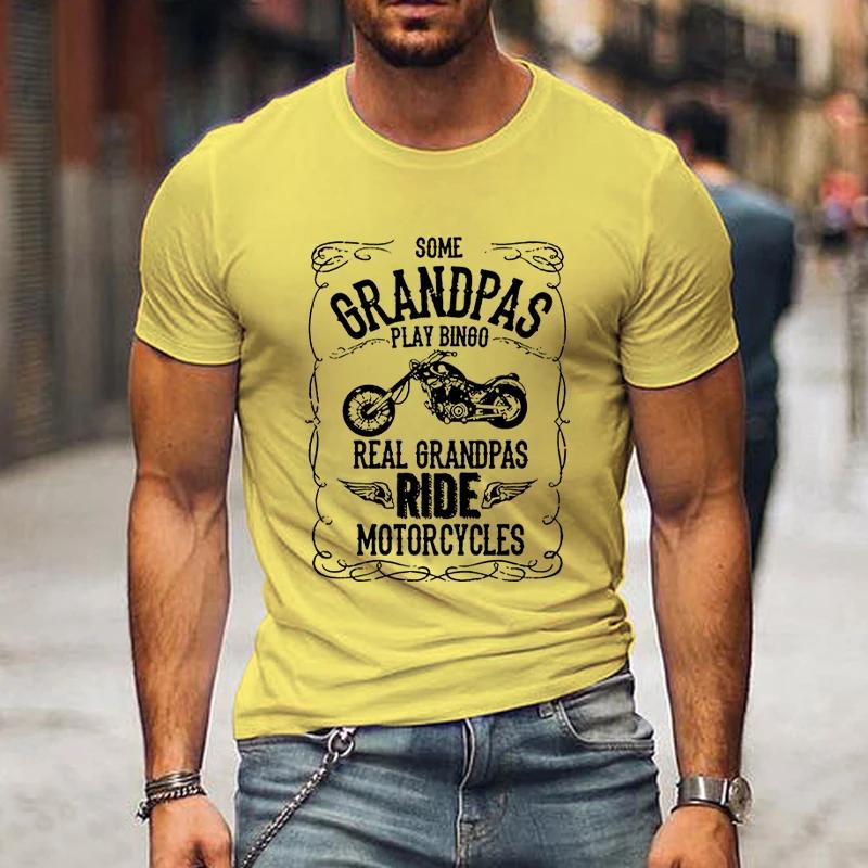 

Мужские футболки с принтом «Дедушки на мотоциклах» Подарки на День отца Топы с коротким рукавом Футболки Летняя модная футболка Harajuku с круглым вырезом XXXXXL жёлтый