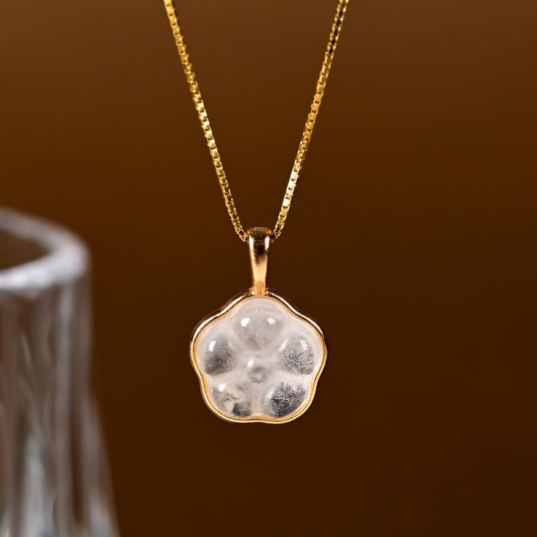 Подвеска S925 стерлинговое серебро Цветок из водного нефрита - Элегантная универсальная цепочка на ключицу 925 Silver