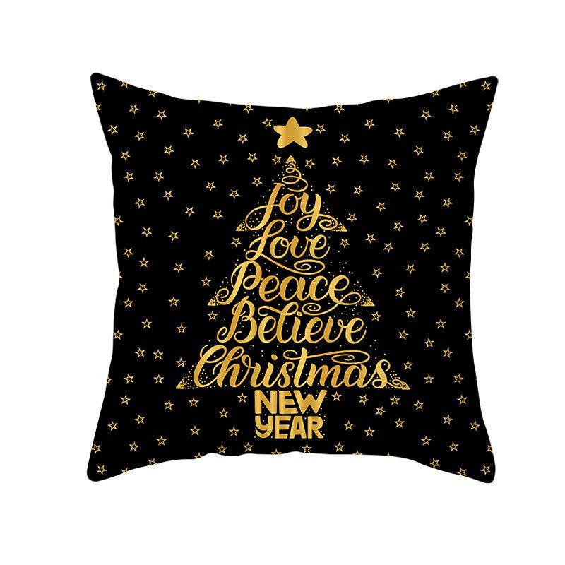 18" Merry Christmas Cushion Cover Home Decor Xmas Throw Pillow Case Gold Black