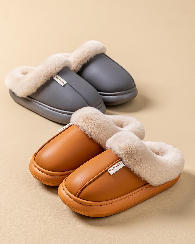 Women's & Men's Non-Slip Waterproof Cotton Slippers: Silent, Thick-Soled, Wear-Resistant Footwear for Home and Confinement Couples.