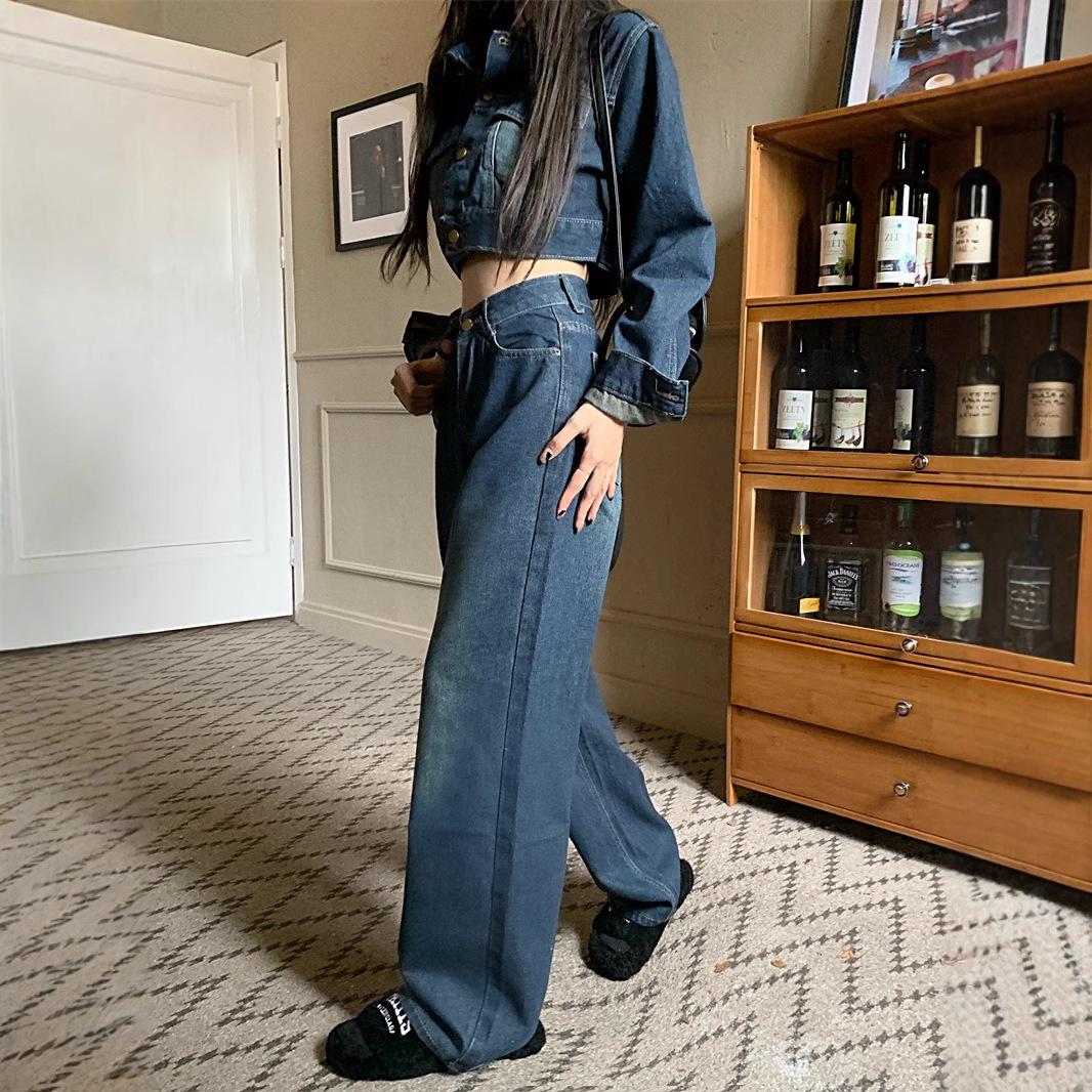 

2025 Spring Retro Women s High-Quality Wide Leg Frayed Hem Jeans 2XL