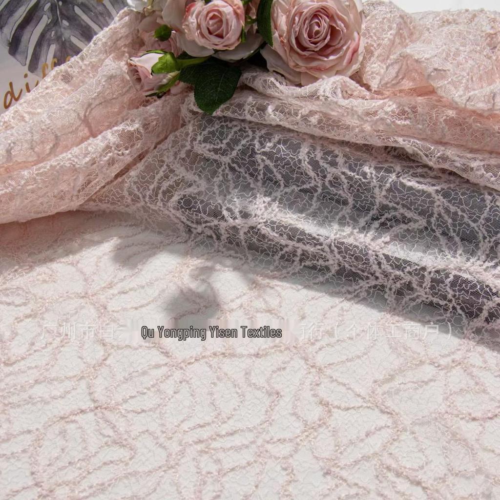 Trendy Mesh 3D Lace Floral Embroidery Fabric for Dresses and Hanfu