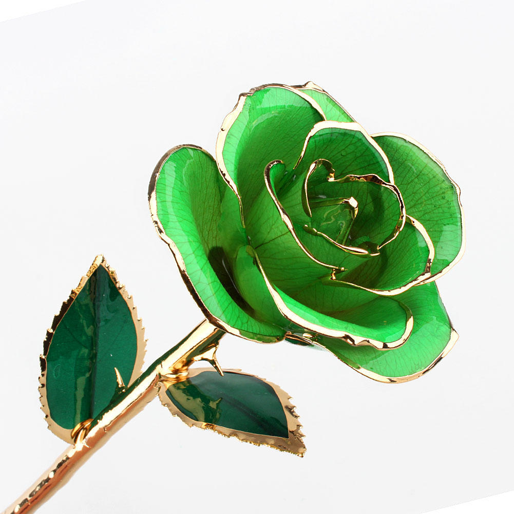 Deep Green Gold Rose, ZJchao Gold Rose Love Forever Long Stem Dipped 24k Rose Foil Trim Gifts