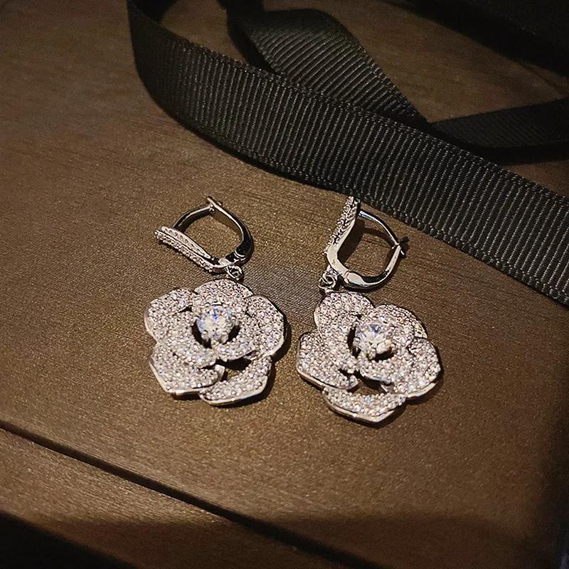 

Romantic Rose Flower Design Drop Earrings for Women Trendy Wedding Party Sterling Silver Female Accessories New срібний