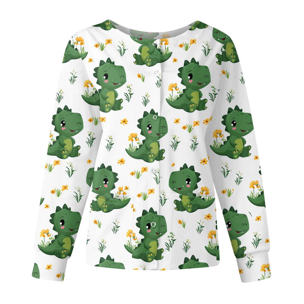 Damen Casual Mode Langarm Stehkragen Einreiher Niedlich Tierisch Bedruckt Arbeitsjacke Oberteile