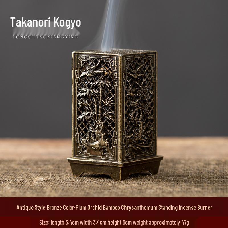 Square Alloy Plum Orchid Bamboo Incense Burner – Decorative Aroma Diffuser for Indoor Office or Tea Room